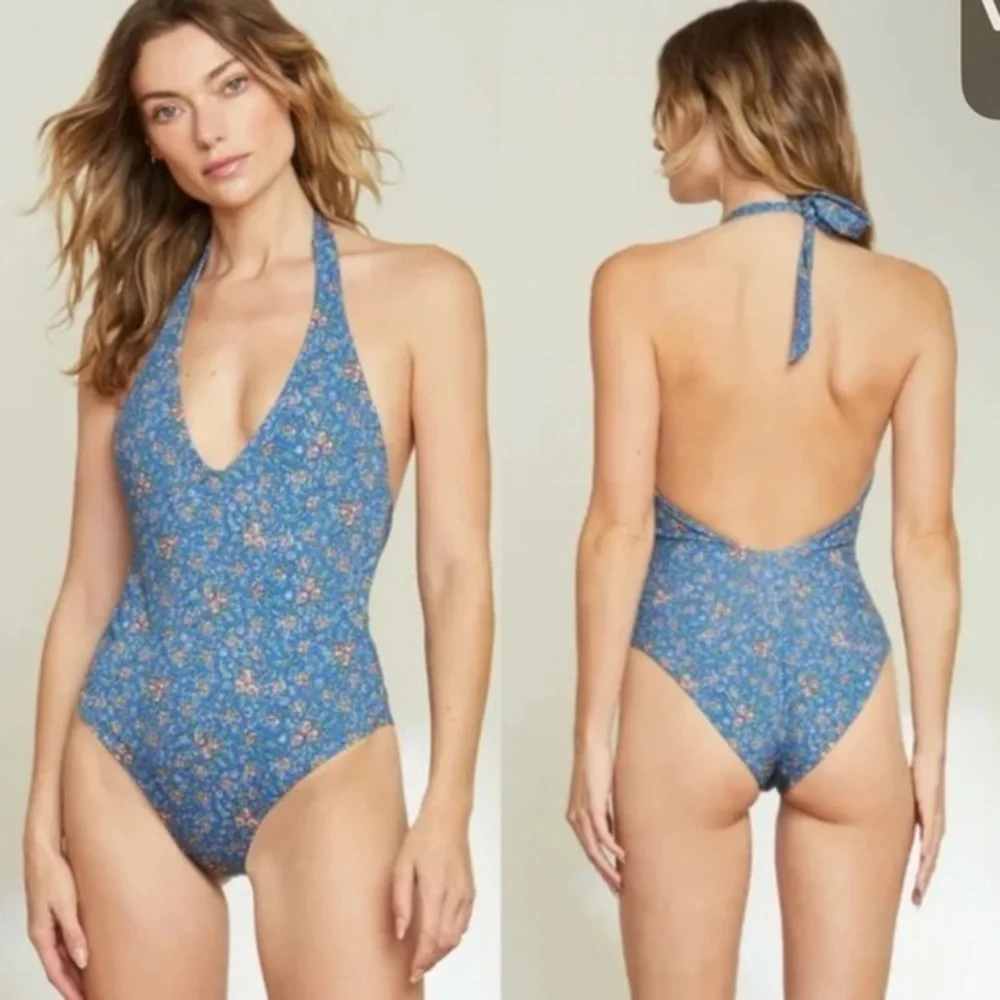 NWOT Veronica Beard Salis Paisley Plunging Halter One-Piece Swimsuit - Picture 1 of 6